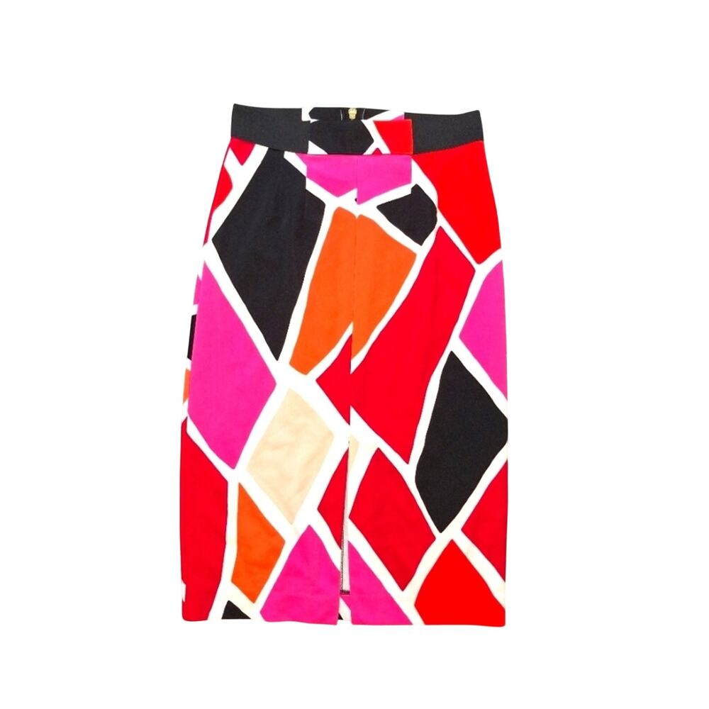 Worthington Skirt Women Sz 4 Colorful Midi Back Zip Elastic Waist Stretch